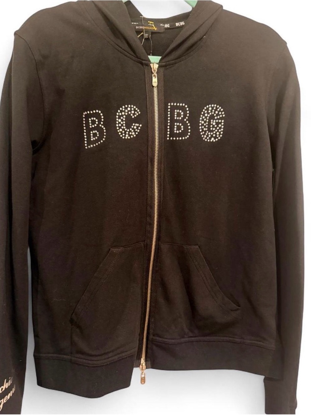 BCBG hoodie black rhinestone zip up Size XL #bling. NEW